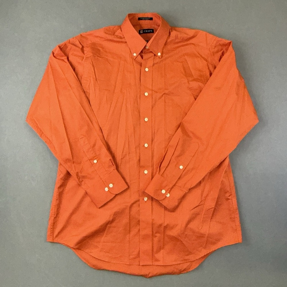 Men's‎ Chaps Long Sleeve Button Up Shirt Orange Size L 16-16.5 (34/35)